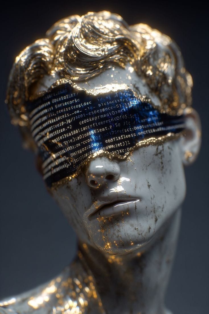 A repaired form, gold tracing every seam